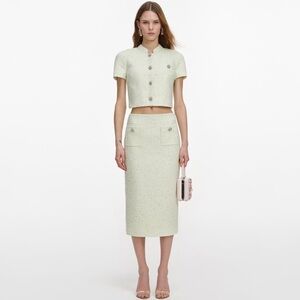 Self-Portrait 2-Piece Set LIME BOUCLE MIDI SKIRT and TOP